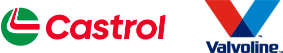 Logos for Castrol and Valvoline, two well-known global lubricant brands.