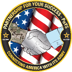 U.S. Army PaYS logo with military and civilian handshake over a flag, featuring the text “Partnership for Your Success – PaYS.”