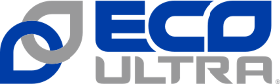 ECO ULTRA logo with blue and gray droplets on the left, bold blue "ECO" text above light gray "ULTRA" text, all on a white background.