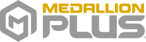 MEDALLION PLUS logo with a stylized “M” in a hexagonal shield and bold gray and gold text, representing durability and premium protection.
